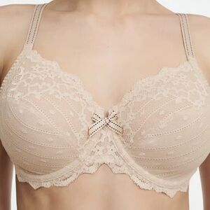 Chantelle Bra Size 36DD Nude Rive Gauche Side Support Sheer Lace Underwire